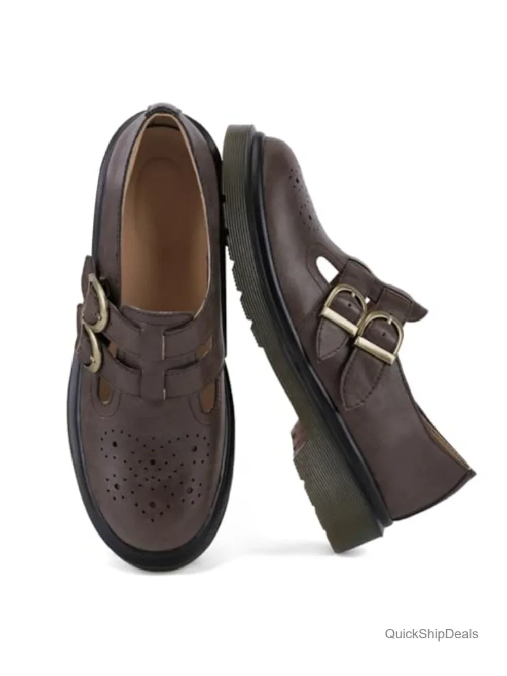 Chunky Mary Janes Women Double Buckle Strap Platform Shoes Faux Leather